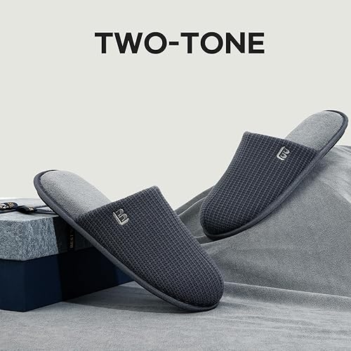 LongBay Men's Two-Tone Slippers Cozy Memory Foam House Shoes size 6-7