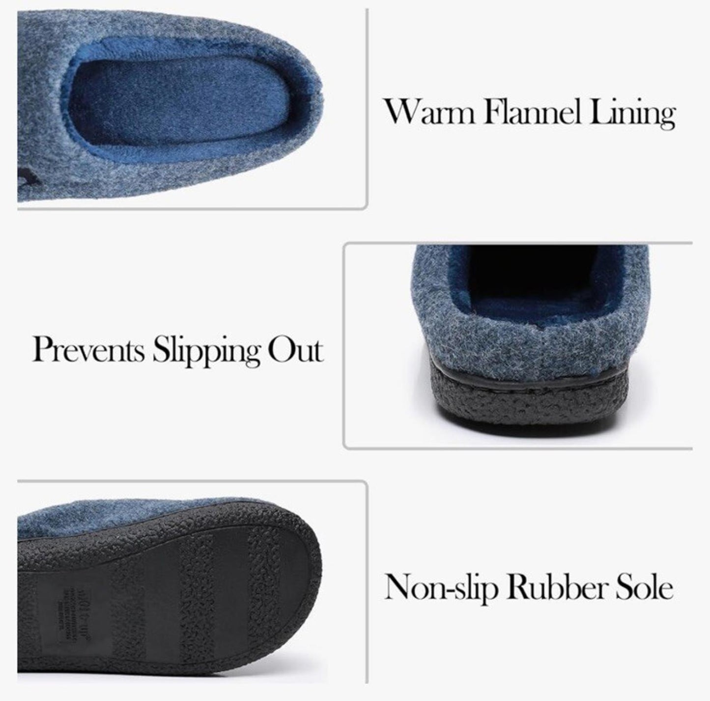 MISSRAIN Git-Up Memory Foam Rubber Sole FELT SLIPPERS size 5-6 Blue