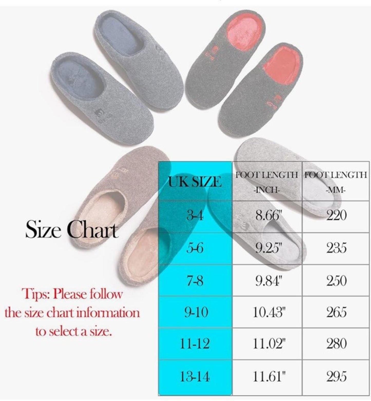 MISSRAIN Git-Up Memory Foam Rubber Sole FELT SLIPPERS size 5-6 Blue