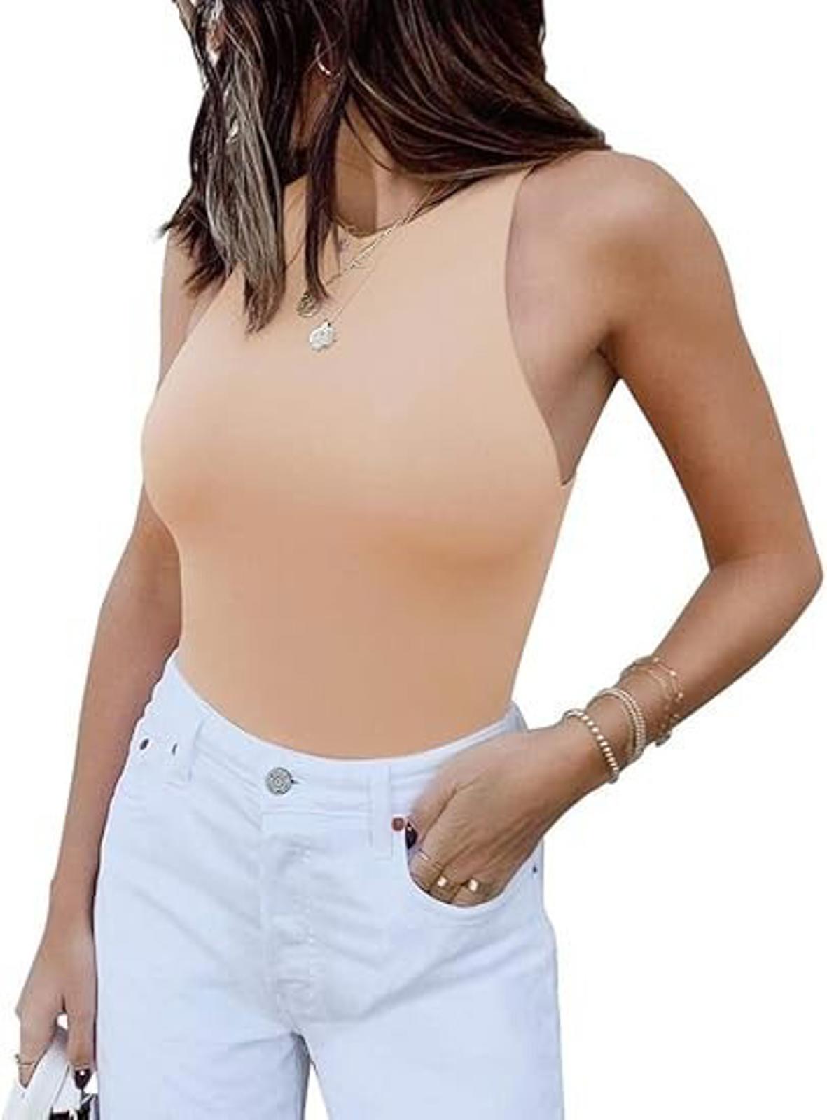 ReoRia Women's Sleeveless Racer Back Halter Neck Bodysuit Tank Tops Size Large