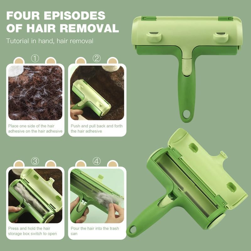 Pet Hair Remover Roller Helps EASILY remove Cat Dog Hair from Carpet, Sofa, Furniture, Bedding, Stairs, Cat Hair Remover, Dog Hair Remover REUSABLE, Roll-Collect-Dispose system ALL IN ONE