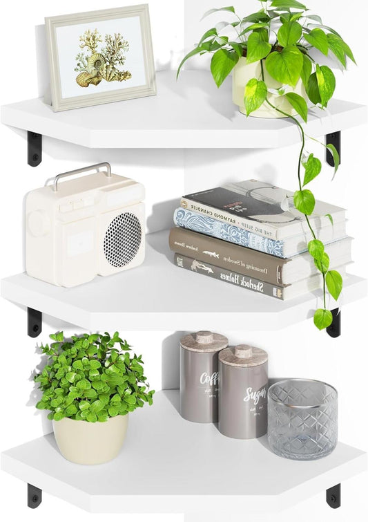 Alsonerbay - White Corner Wall Shelf, Set of 3, Space Saving, Lightweight, New