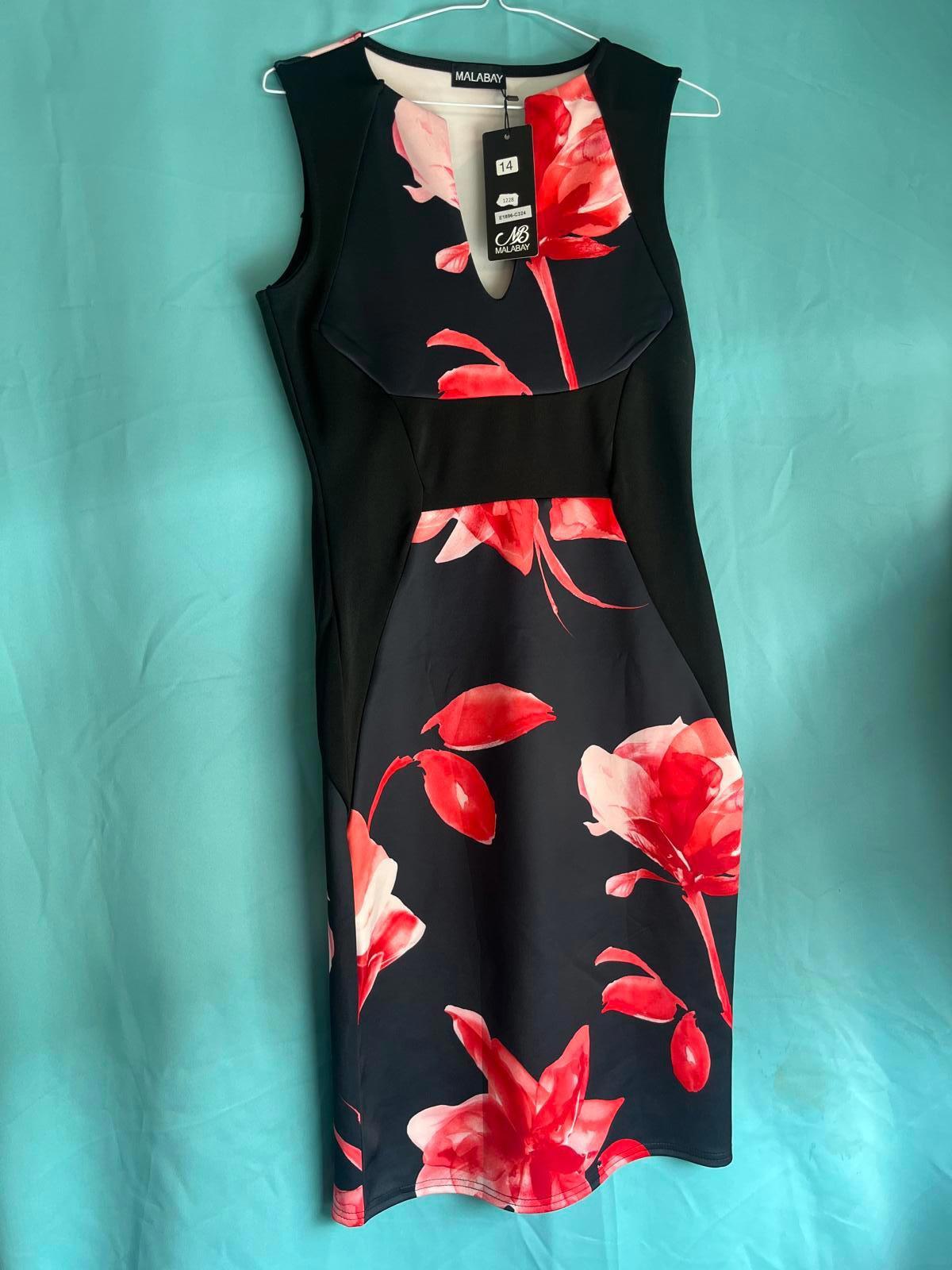 Black red flower dress 1228