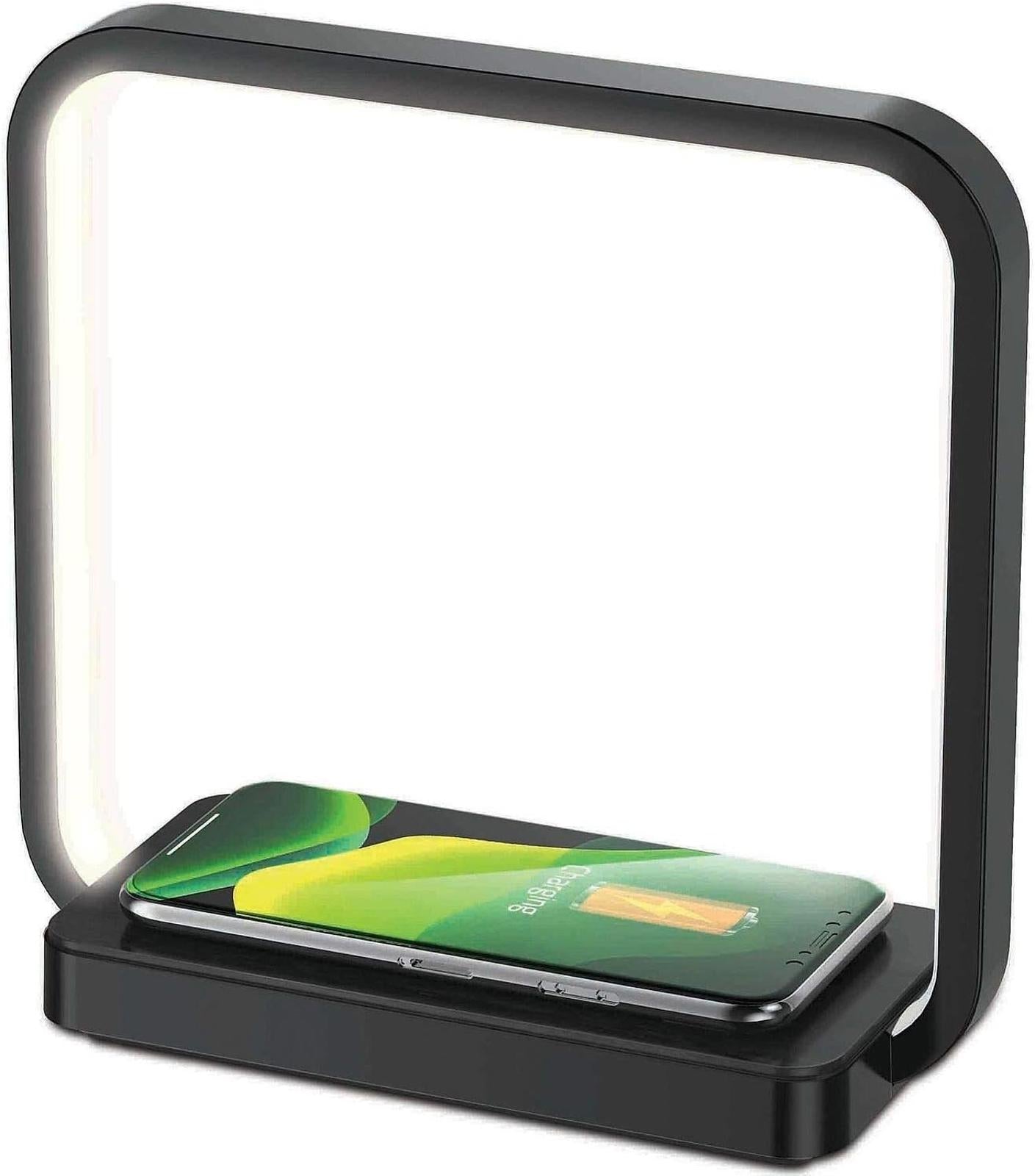 GROOV-E ARTEMIS LED TOUCH LAMP W/ QI PHONE WIRELESS CHARGING PAD STATION BLACK