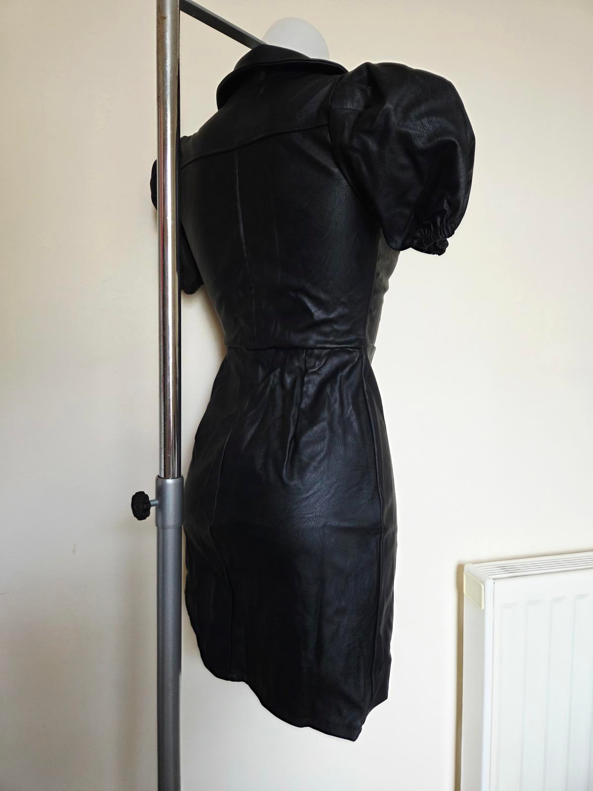Leather look like press button black dress 2036
