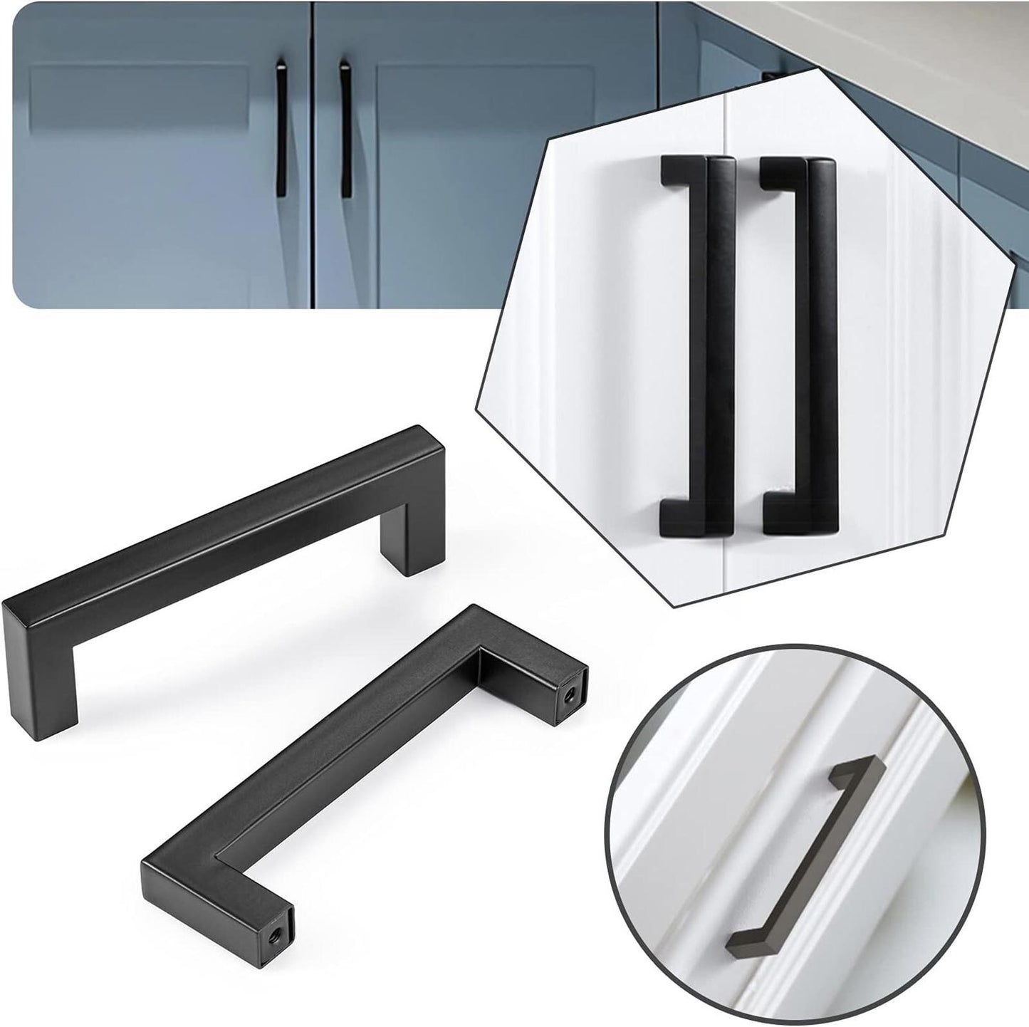 CZC HOME 10 Pack 114mm Cabinet Handles, Stainless Steel Square Shape Black New