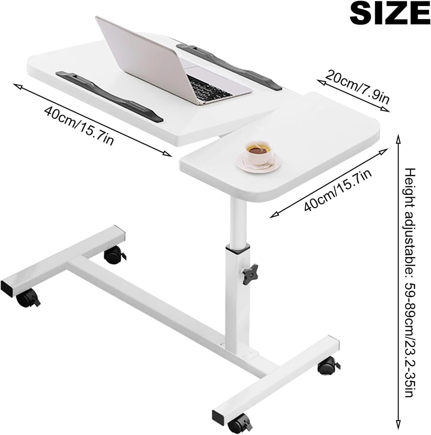 Overbed Table with Wheels Height Angle Adjustable Mobile Coffee Tea Table Laptop
