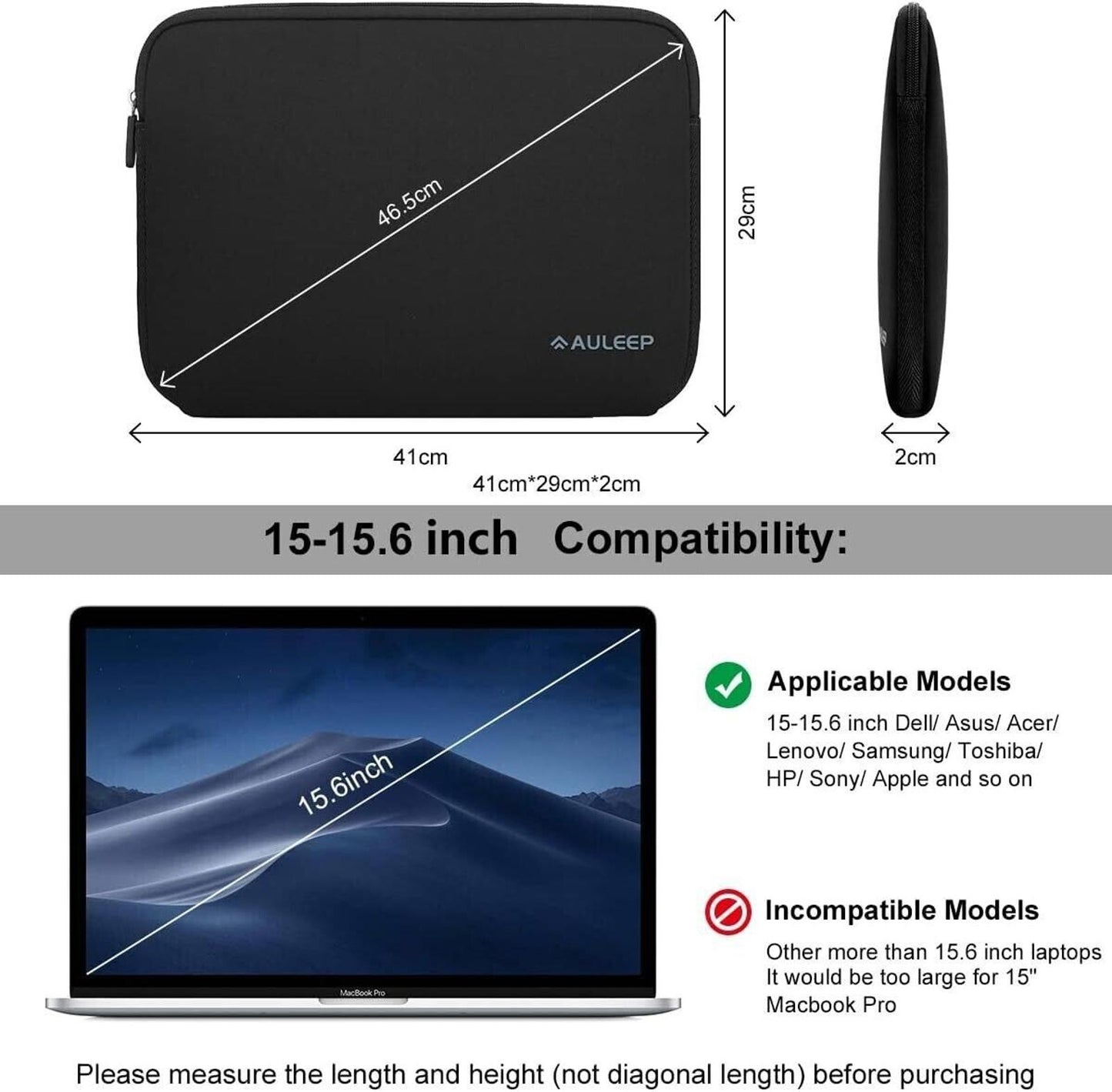 AULEEP Laptop Sleeves, 13 - 14Inch, Tablet Carrying sleeve, Black