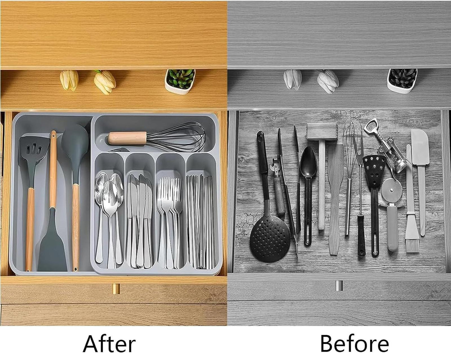 JSUOEO Cutlery Drawer Organiser, Grey, extendable, New, uk