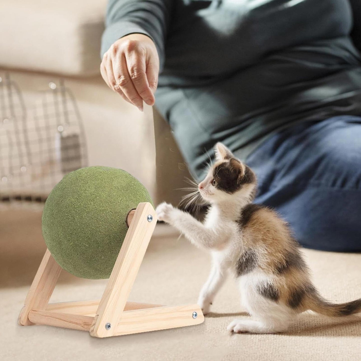 Giant Large Cat Scratching Ball Catnip Ball with Wood Stand Cat Toy for Kitty
