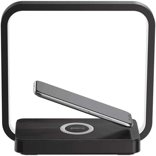 GROOV-E ARTEMIS LED TOUCH LAMP W/ QI PHONE WIRELESS CHARGING PAD STATION BLACK