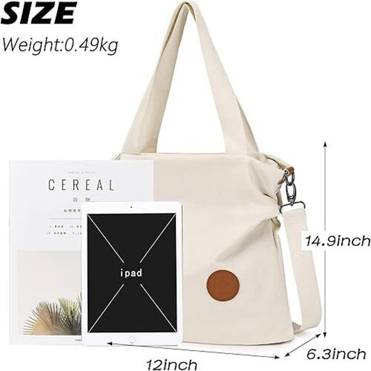 Women Handbag Shoulder Bag Canvas-Vintage Tote Beach Crossbody Baige