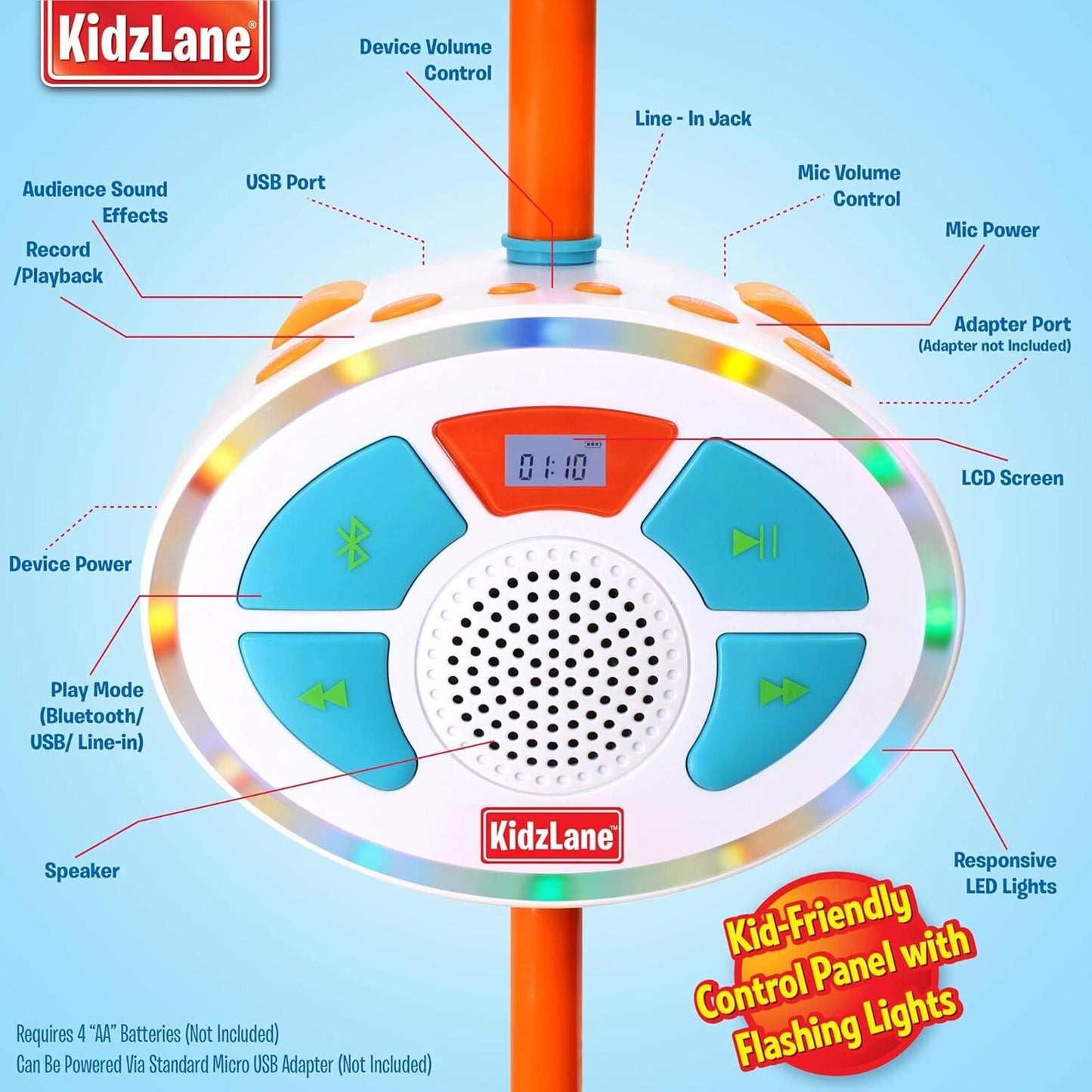 Kids Karaoke Machine Music Player +Two Mics Bluetooth LED Lights Sound Effects