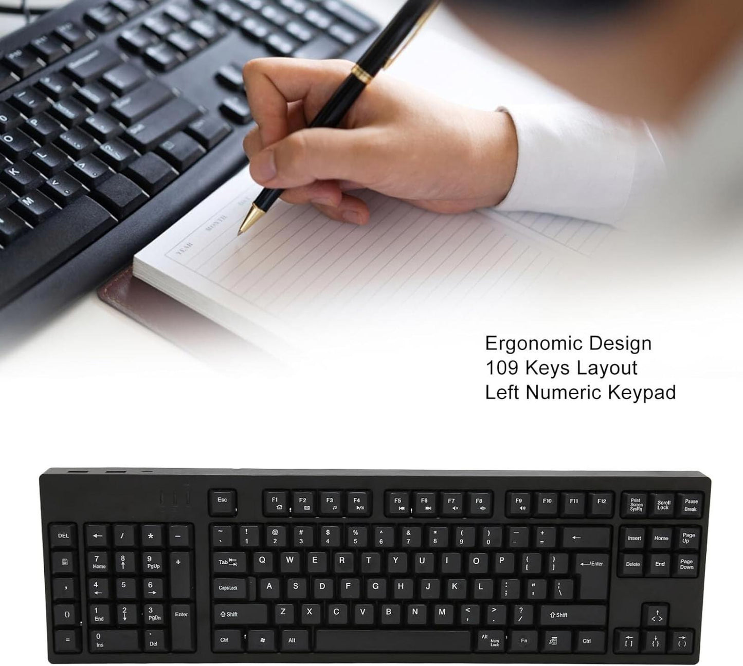CCYLEZ Left Handed Keyboard, Office Accounting Keyboard, Plug and Play Black New