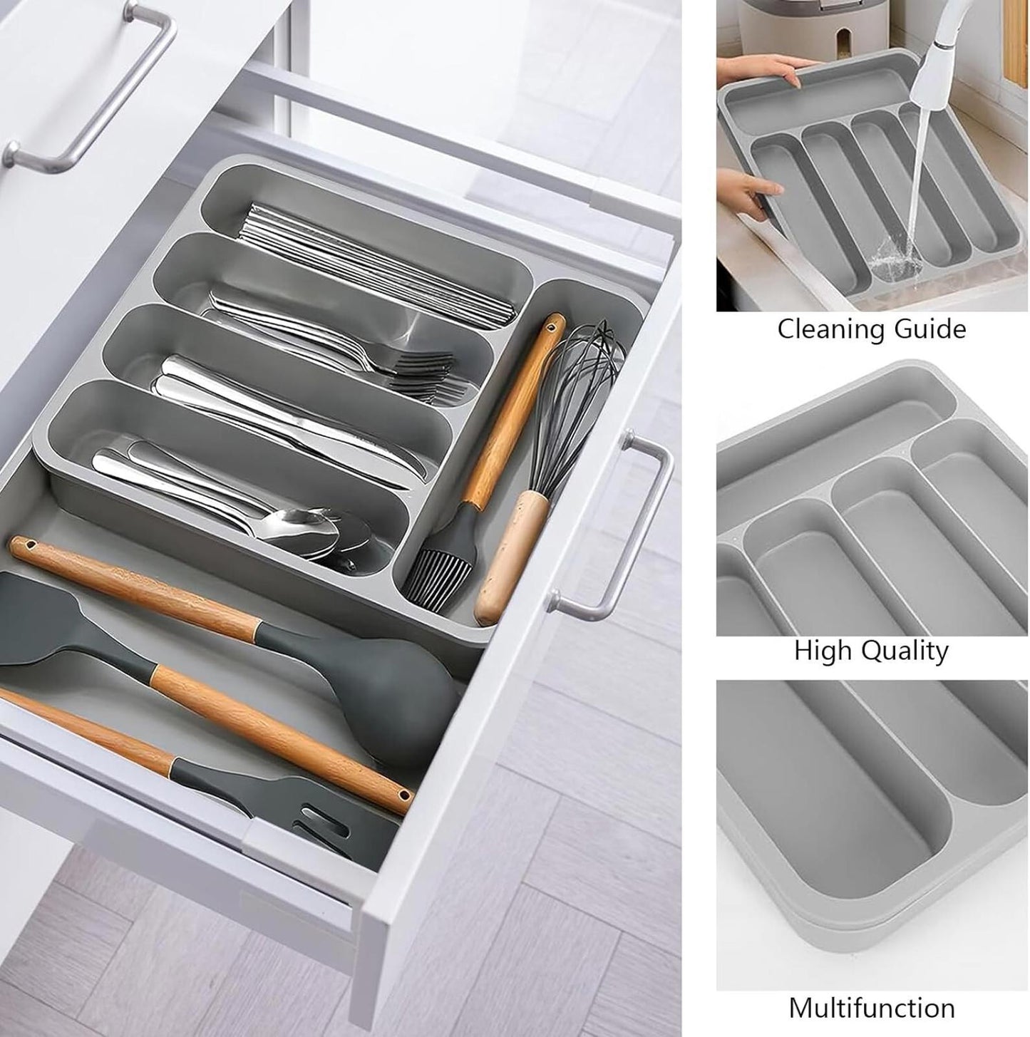 JSUOEO Cutlery Drawer Organiser, Grey, extendable, New, uk
