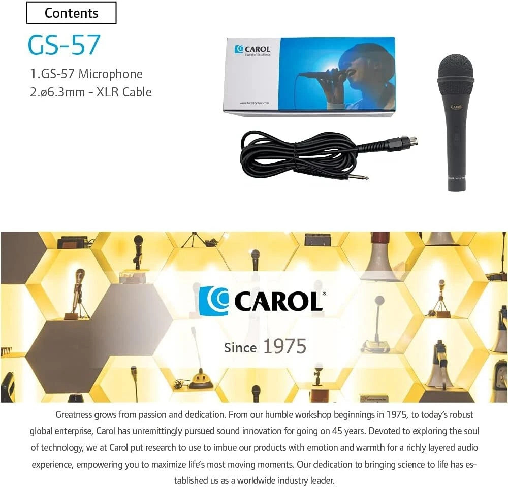 CAROL GS-57 Cardioid Dynamic Microphone Vocal Presentation & Home Studio, Stage