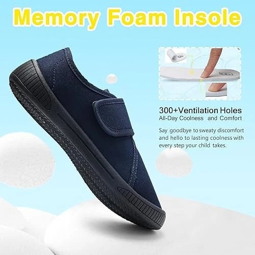 Kids Trainers Hook and Loop PE Pumps School Shoes Gym Plimsolls children Navy