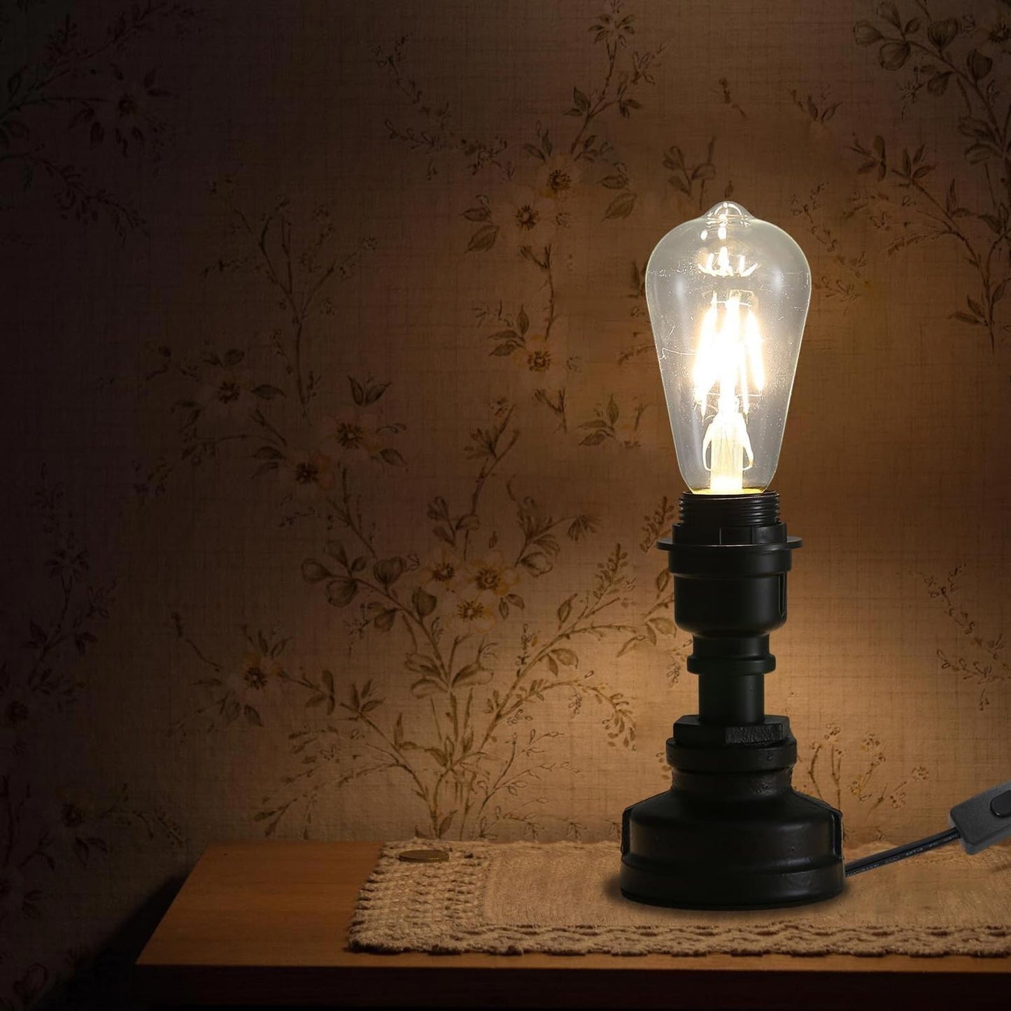 Kaj Hejmo Vintage Table Lamp with Lampshade Light Bulb E27 Bedside Table Lamp
