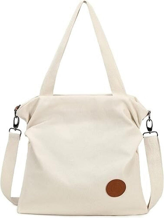 Women Handbag Shoulder Bag Canvas-Vintage Tote Beach Crossbody Baige