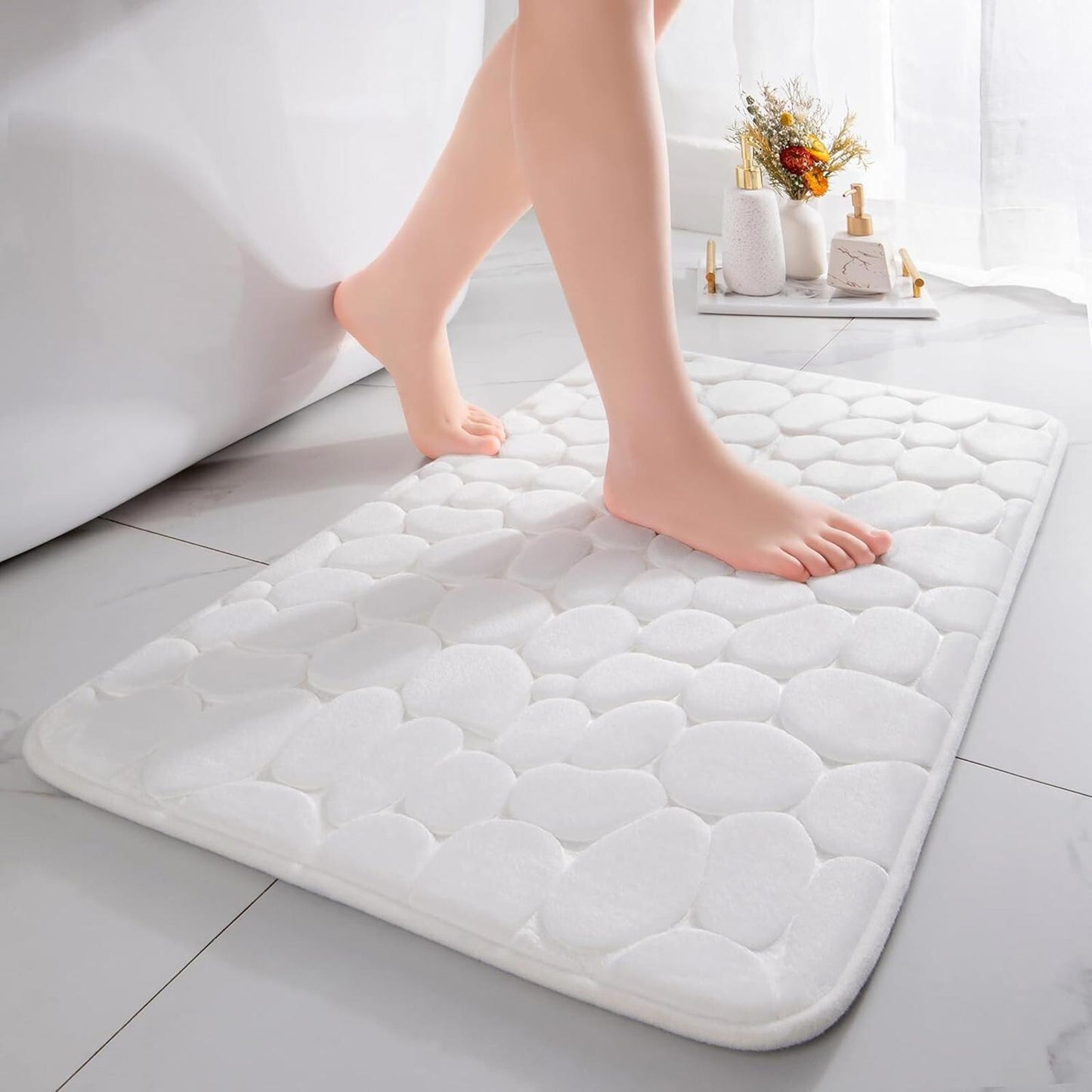 Memory Foam Bath Mat Rug Absorbent Non-Slip 50 x 80 cm, White