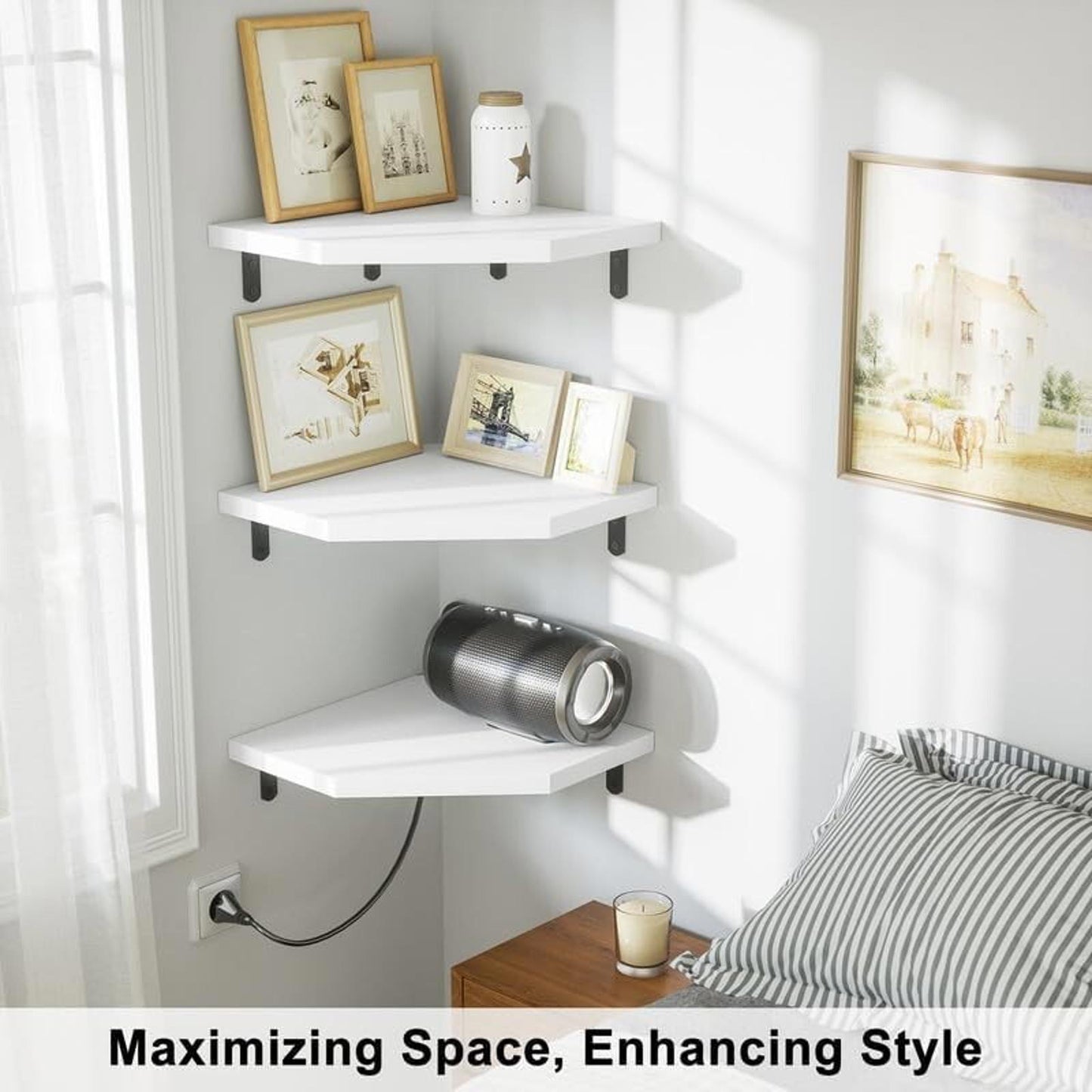 Alsonerbay - White Corner Wall Shelf, Set of 3, Space Saving, Lightweight, New