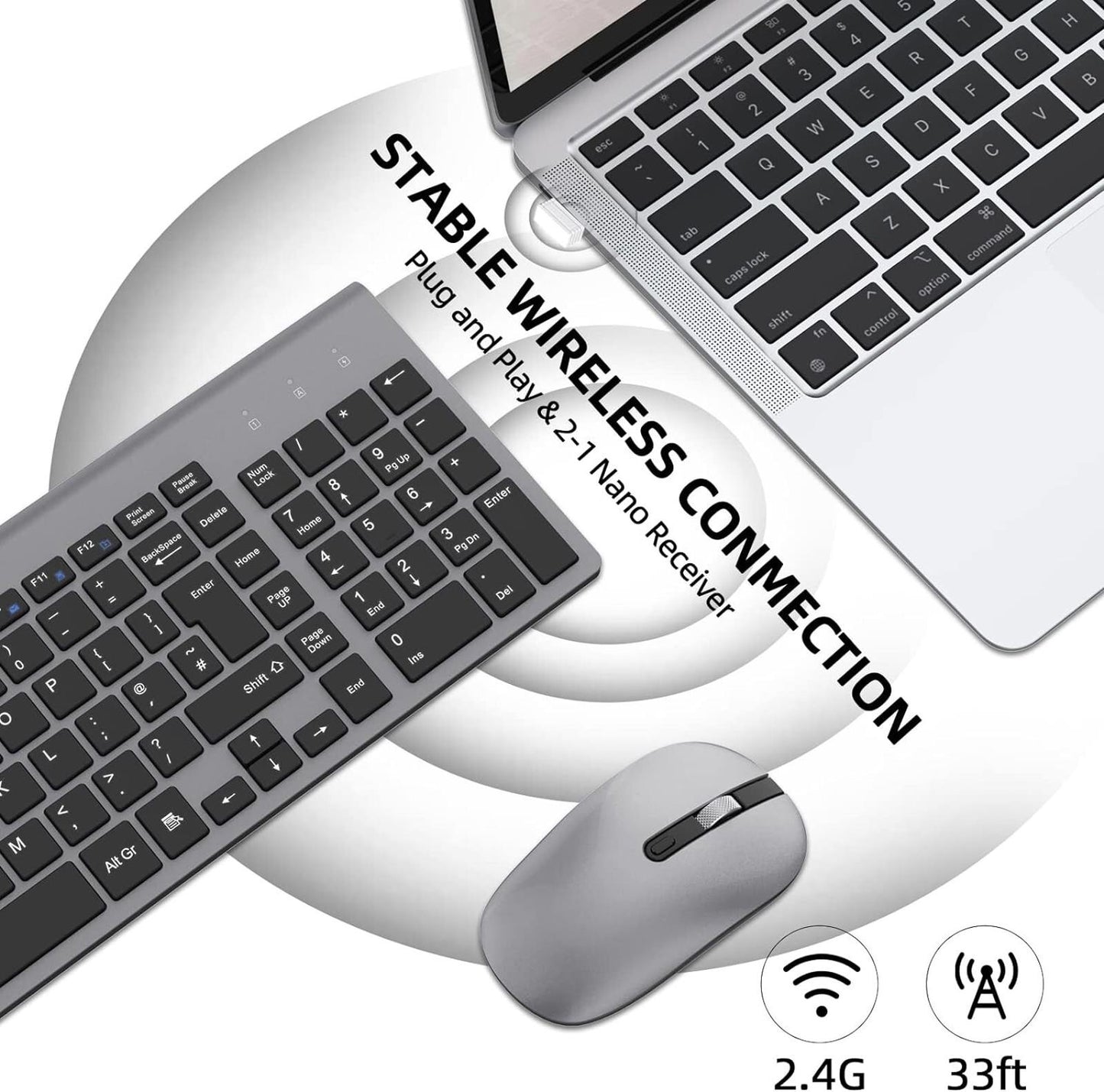 Cimetech Wireless Keyboard & Mouse Combo 2.4G Ultra-Thin Grey