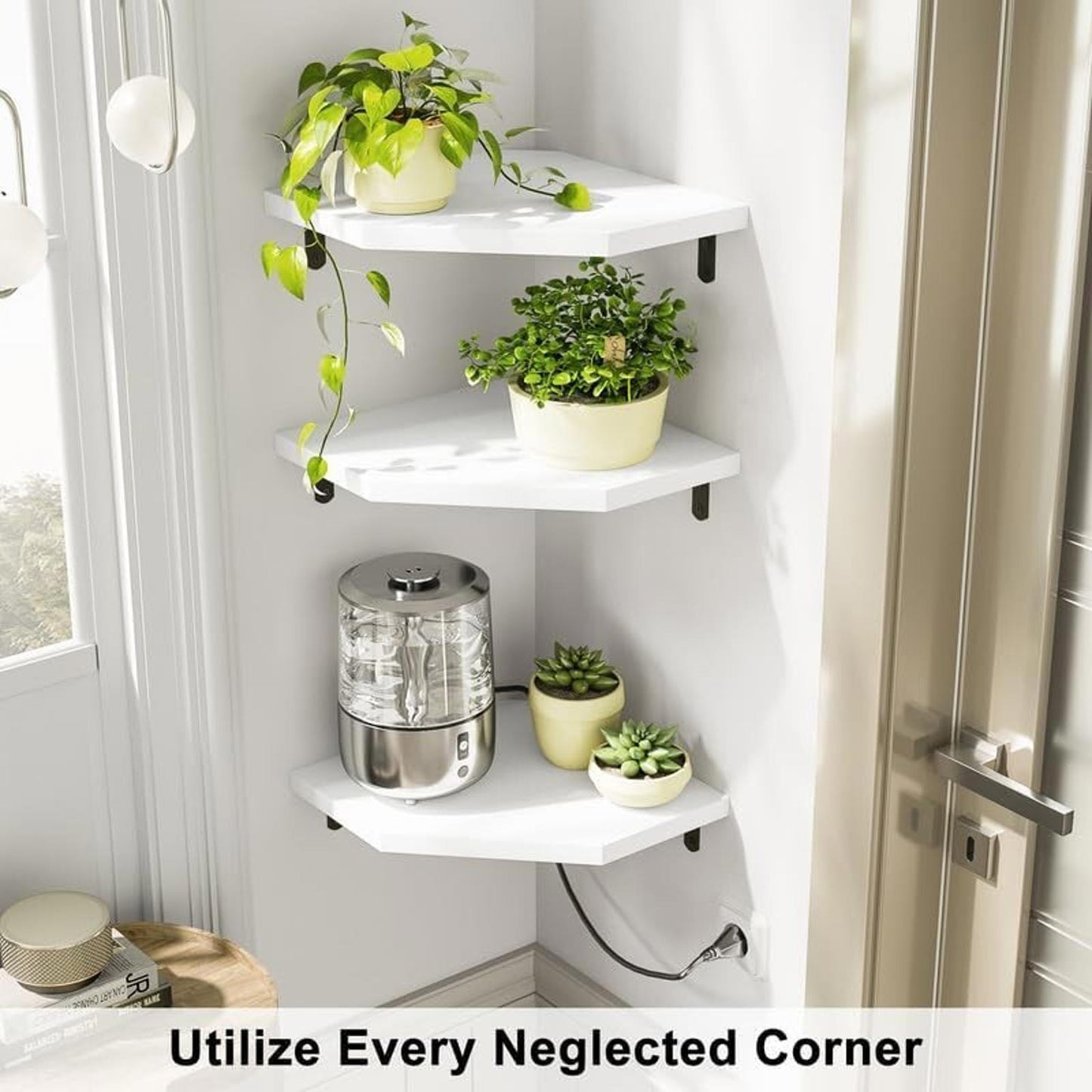 Alsonerbay - White Corner Wall Shelf, Set of 3, Space Saving, Lightweight, New