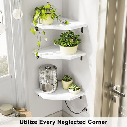 Alsonerbay - White Corner Wall Shelf, Set of 3, Space Saving, Lightweight, New