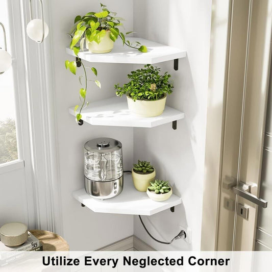Alsonerbay - White Corner Wall Shelf, Set of 3, Space Saving, Lightweight, New