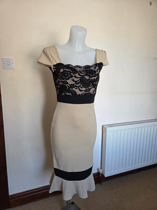 Nude colour formal dress Black lace design 2164
