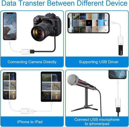 Lightning to USB Camera Adapter iPhone iPad Photo Transfer Connector Cable