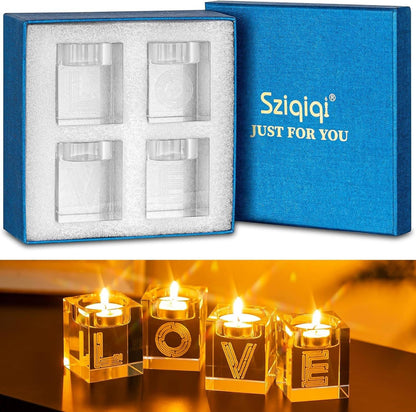 Sziqiqi 4Pcs Crystal Tea Light Candle Holders, Clear Glass love gift present