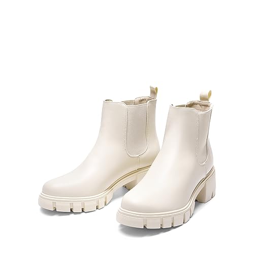 DREAM PAIRS Women's Elastic Chelsea Ankle Boots Platform Low Chunky Block Heel Lug Sole Slip on Fall Heeled Boots SDAB2316W|B0C8M2JBXW