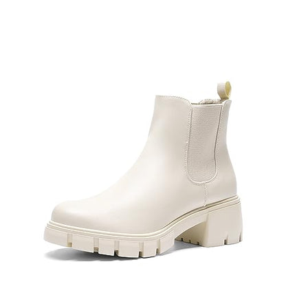 DREAM PAIRS Women's Elastic Chelsea Ankle Boots Platform Low Chunky Block Heel Lug Sole Slip on Fall Heeled Boots SDAB2316W|B0C8M2JBXW