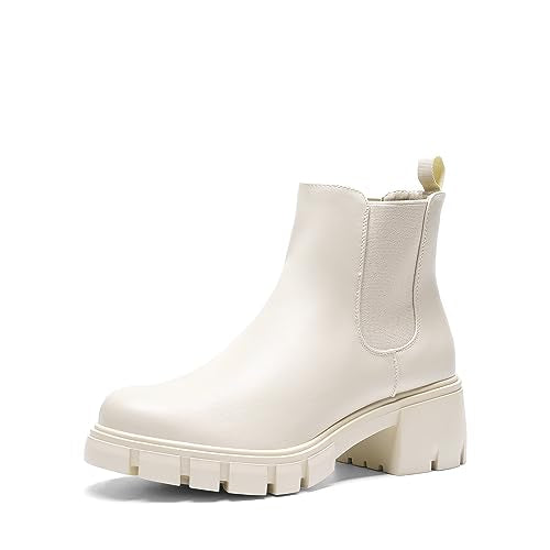 DREAM PAIRS Women's Elastic Chelsea Ankle Boots Platform Low Chunky Block Heel Lug Sole Slip on Fall Heeled Boots SDAB2316W|B0C8M2JBXW
