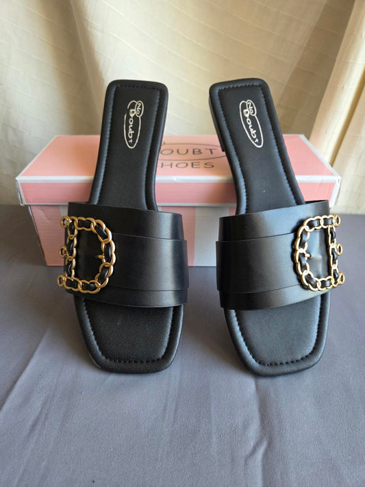 Woman's size 8 Black Open toe flats 2203