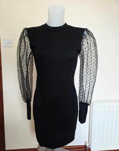 Size M Black Long Sleeve dress with lace patterned sleeves 2228
