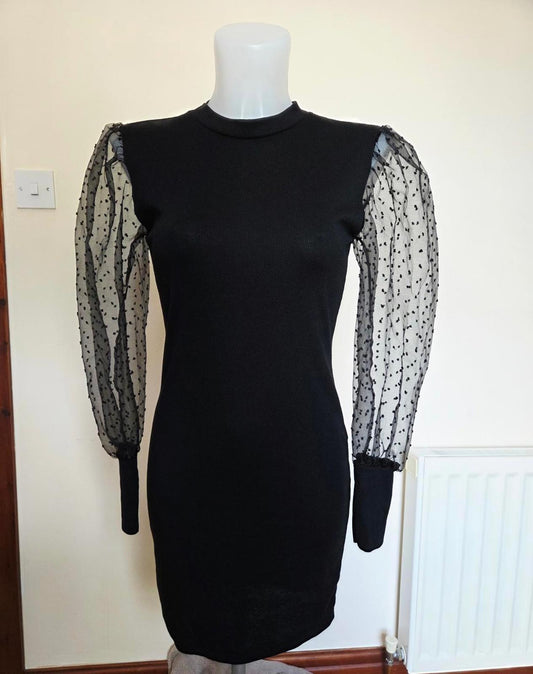 Size M Black Long Sleeve dress with lace patterned sleeves 2228
