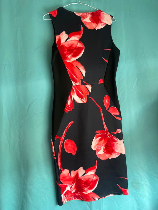 Black red flower dress 1228