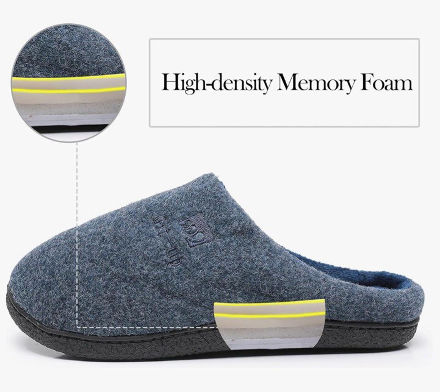MISSRAIN Git-Up Memory Foam Rubber Sole FELT SLIPPERS size 5-6 Blue