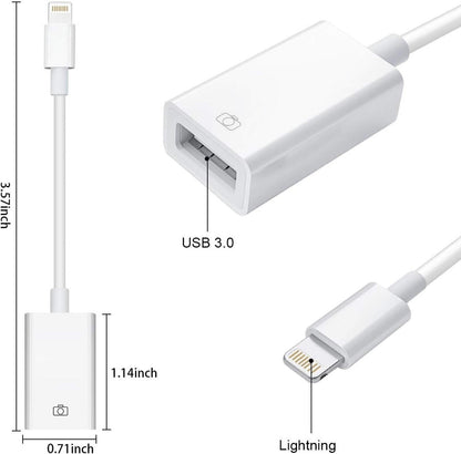 Lightning to USB Camera Adapter iPhone iPad Photo Transfer Connector Cable