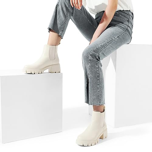 DREAM PAIRS Women's Elastic Chelsea Ankle Boots Platform Low Chunky Block Heel Lug Sole Slip on Fall Heeled Boots SDAB2316W|B0C8M2JBXW