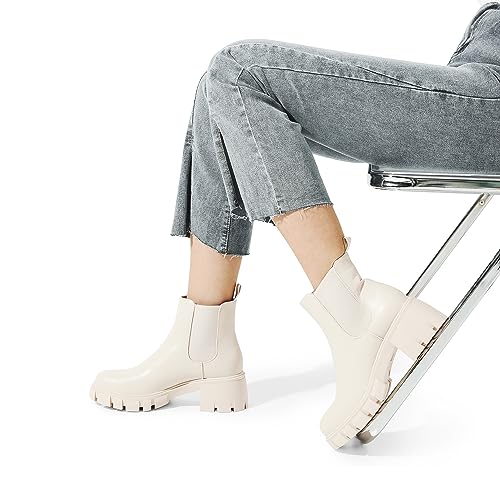 DREAM PAIRS Women's Elastic Chelsea Ankle Boots Platform Low Chunky Block Heel Lug Sole Slip on Fall Heeled Boots SDAB2316W|B0C8M2JBXW