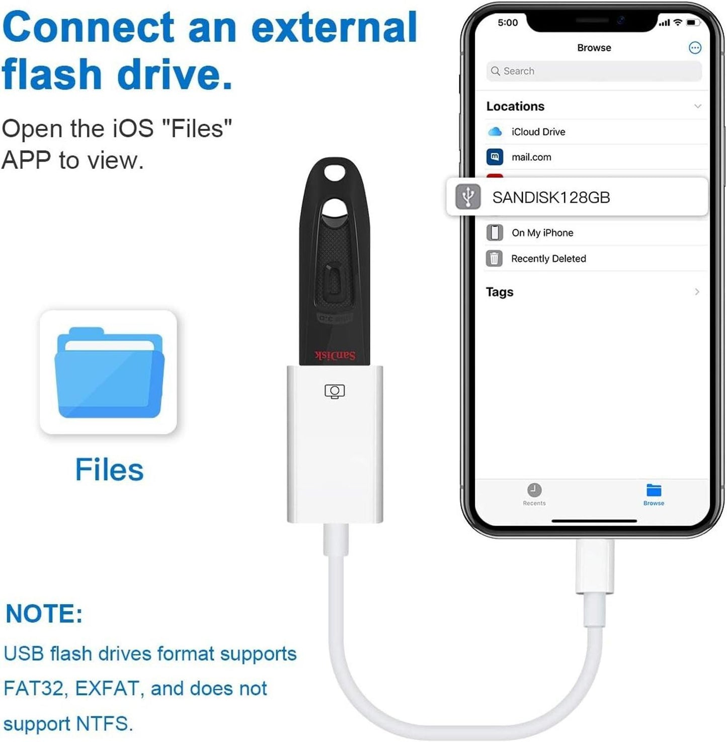 Lightning to USB Camera Adapter iPhone iPad Photo Transfer Connector Cable