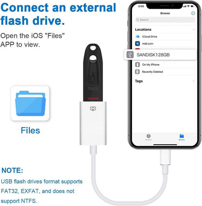 Lightning to USB Camera Adapter iPhone iPad Photo Transfer Connector Cable