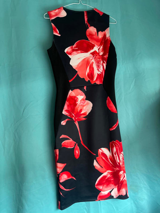 Black red flower dress 1230