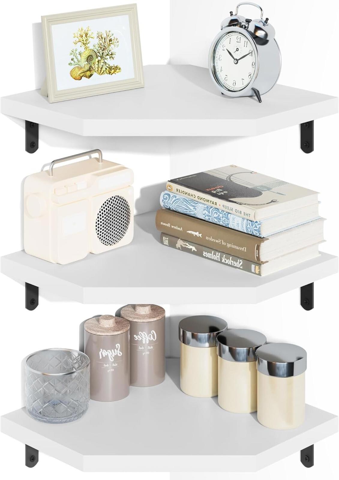 Alsonerbay - White Corner Wall Shelf, Set of 3, Space Saving, Lightweight, New