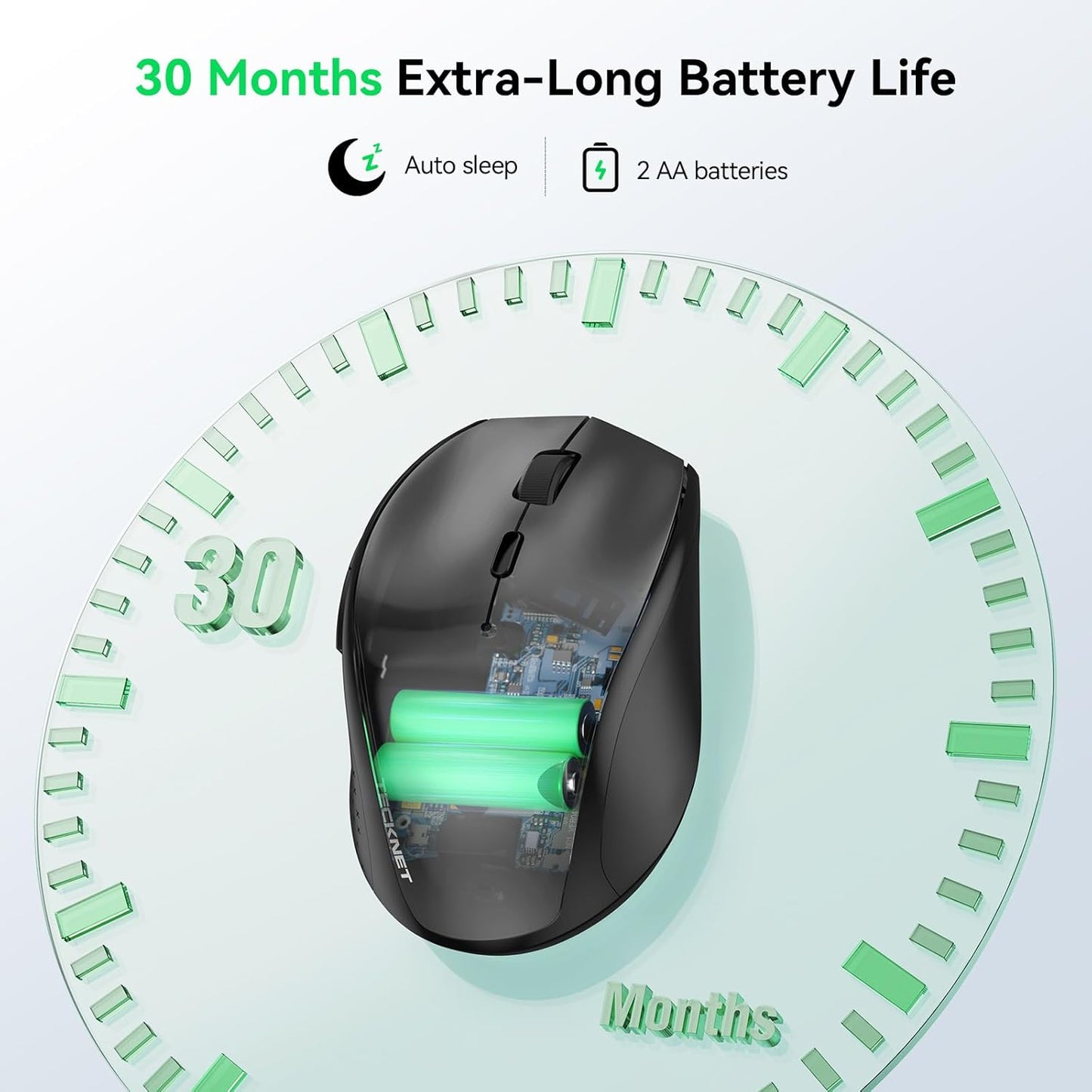 TECKNET 2.4G Wireless Mouse for Laptop, 4800 DPI Optical Computer Mice with 6 Adjustable Levels, 30 Months Long Battery Life Cordless Silent USB Mouse for Notebook, PC, Office Home Work