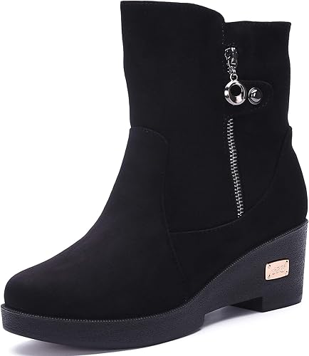 Womens Winter Boots Winter Boots Snow Boots Suede Winter Boots Warm Slip On Booties Lined Wedge Heel Shoes