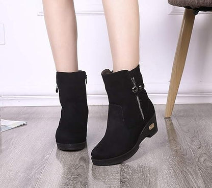 Womens Winter Boots Winter Boots Snow Boots Suede Winter Boots Warm Slip On Booties Lined Wedge Heel Shoes